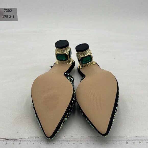 Women Pointed Toe Slingback Wedding Pumps Chunky Low Heel Rhinestone Sandals Cry - Picture 7 of 8